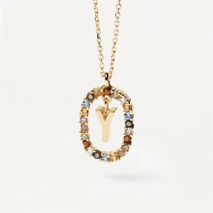 18K Fashion Colored Rhinestone 26 Alphabet Necklace