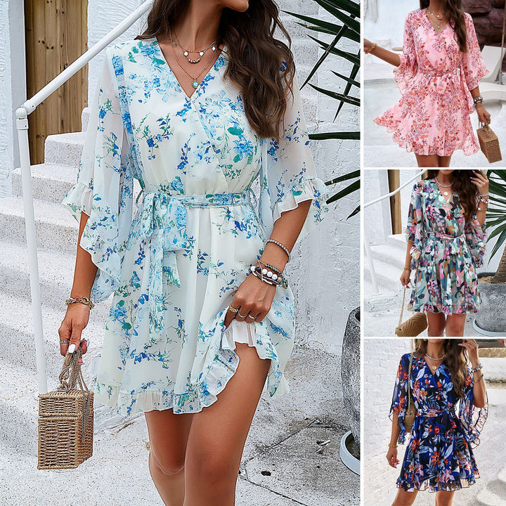 Women's Summer Floral Print Short Sleeves Dress
Size (S-XL)