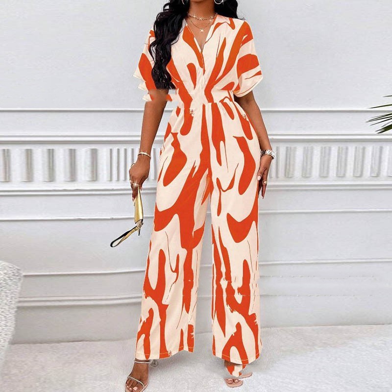 Women's V-neck Long Loose Printed Jumpsuit
Size (S-5XL)