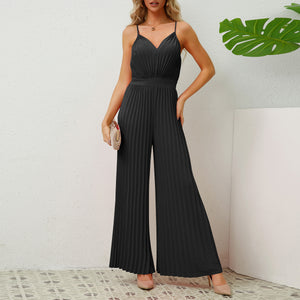 Women's V-neck Suspender Pleated Jumpsuits Size (S-2XL)