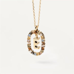 18K Fashion Colored Rhinestone 26 Alphabet Necklace