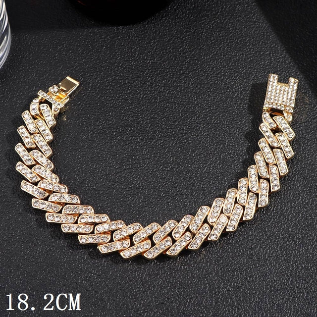 Women's Luxury 12mm Iced Out Cuban Link Chain Bracelet