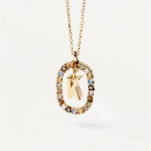 18K Fashion Colored Rhinestone 26 Alphabet Necklace