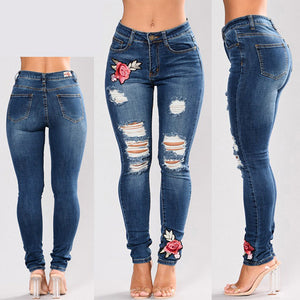 Women's Embroidery stretch jeans Size (S-3XL)