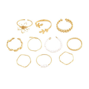 Women's Simple Glossy10 piece Openwork Flower Set Ring