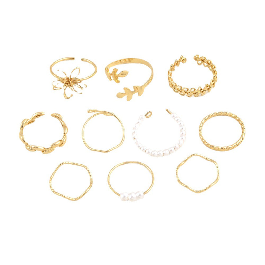 Women's Simple Glossy10 piece Openwork Flower Set Ring