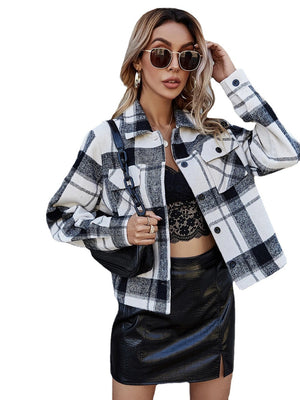 Women's Woolen Plaid Short Coat Tops Size (S-XL)