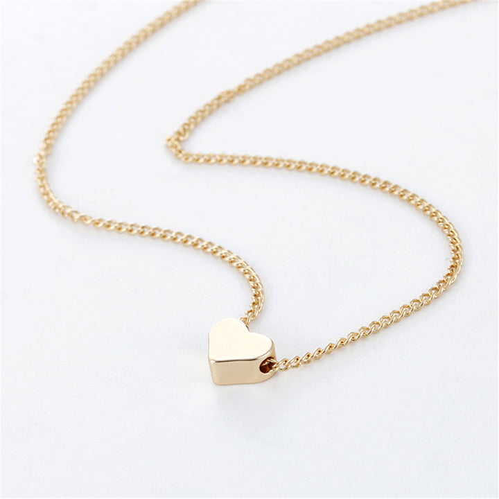 Women Simple Fashion Gold Color Double-sided Love Pendant Clavicle Chains Necklace