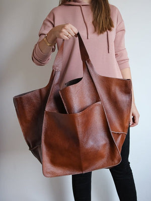 Women Soft Leather Large Capacity One-shoulder Tote Bag