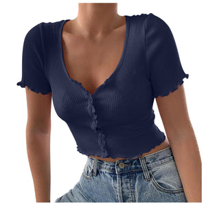 Women's Summer Casual Button Crop Tops Size (S-L)