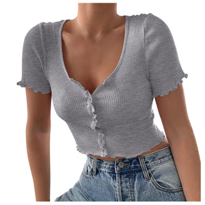 Women's Summer Casual Button Crop Tops Size (S-L)