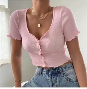 Women's Summer Casual Button Crop Tops Size (S-L)