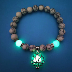 Energy Luminous Lotus Natural Stone Yoga Healing Luminous Glow In The Dark Charm Beads Bracelet