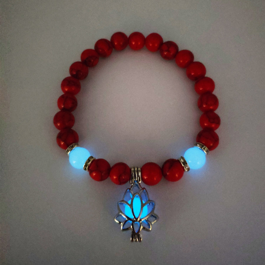 Energy Luminous Lotus Natural Stone Yoga Healing Luminous Glow In The Dark Charm Beads Bracelet