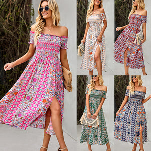 Women's Boho Floral Print Split Dress (size S-XL)