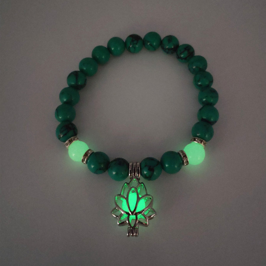 Energy Luminous Lotus Natural Stone Yoga Healing Luminous Glow In The Dark Charm Beads Bracelet