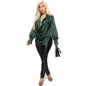 Women's Sexy V-neck Satin Top Size (S-2XL)