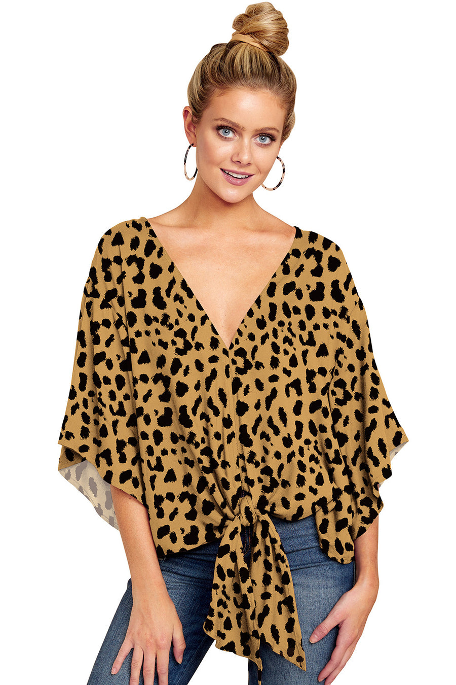 Women's Leopard Print Tie Front Blouses Size (S-5XL)