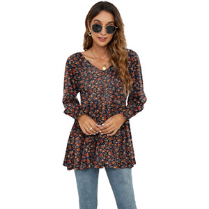 Women's Flowers Print Babydoll Tops Size (S-XXL)