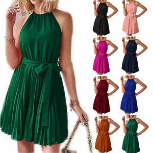 Women's Solid Pleated Strapless Dresses Size (S-XXL)