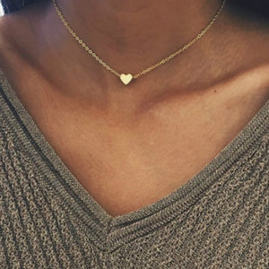 Women Simple Fashion Gold Color Double-sided Love Pendant Clavicle Chains Necklace