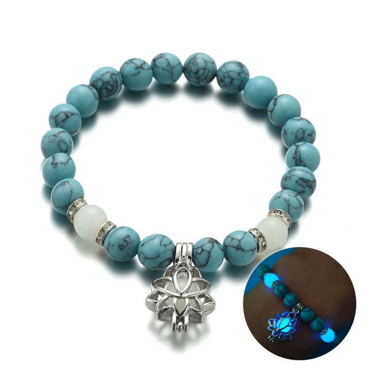 Energy Luminous Lotus Natural Stone Yoga Healing Luminous Glow In The Dark Charm Beads Bracelet