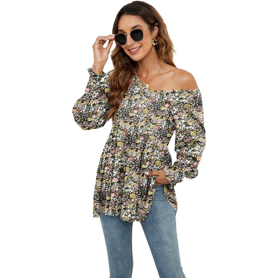 Women's Flowers Print Babydoll Tops Size (S-XXL)