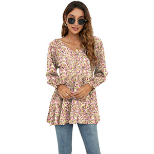 Women's Flowers Print Babydoll Tops Size (S-XXL)