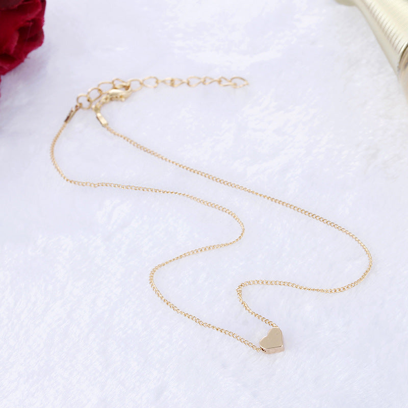 Women Simple Fashion Gold Color Double-sided Love Pendant Clavicle Chains Necklace