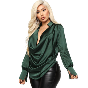 Women's Sexy V-neck Satin Top Size (S-2XL)