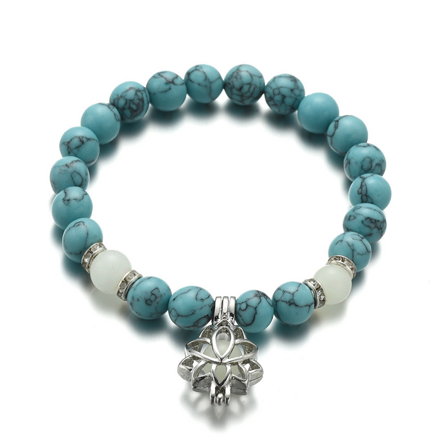 Energy Luminous Lotus Natural Stone Yoga Healing Luminous Glow In The Dark Charm Beads Bracelet