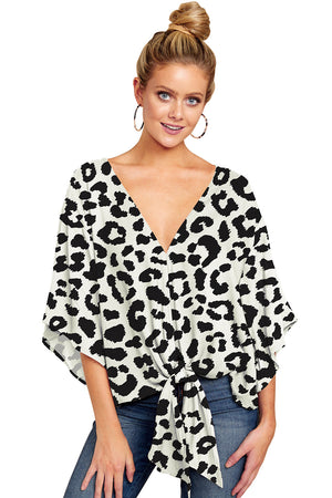 Women's Leopard Print Tie Front Blouses Size (S-5XL)